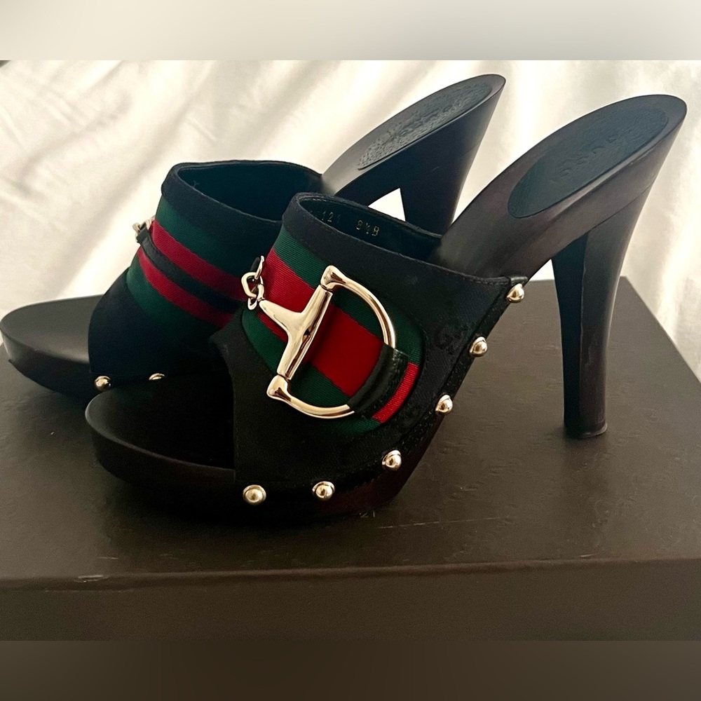 👑✅PRICE FIRM✅ AUTHENTIC Gucci Web Horsebit Black Heels - Picture 10 of 17